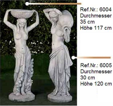 Frauen Gartenskulptur aus Weißstein auch für Wasserspiele - Ref. Nr. 6004 / 6005