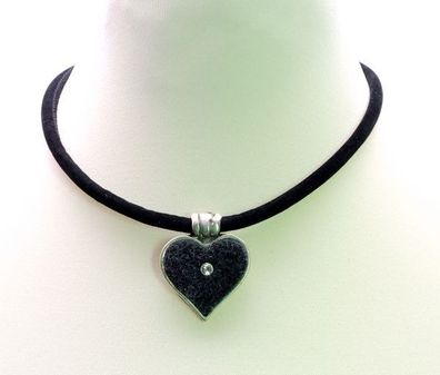 Halskette Herz mit Strass-Stein in anthrazit