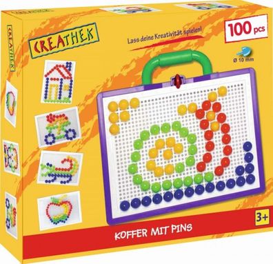 Creathek Koffer mit 100 Pins ? 10mm mit Steckplatte Kreativkoffer Spielset Vedes