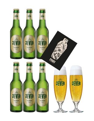 Jever Pilsener 6er Set Bier 0,33l (4,9% Vol) + 2 Gläser mit Mixcompany Grußkart