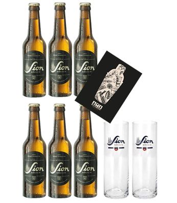 Sion Kölsch Set 6er Set Bier 0,33L (4,8% Vol) + 2 Gläser mit Mixcompany Grußkar
