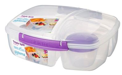 Sistema 2000 ml Lunchbox "Triple Split"+ Joghurt-Becher 20920 Transparent - Lila