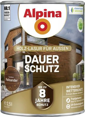 Alpina Dauer-Schutz Holz-Lasur für Außen Palisander 2,5 Liter