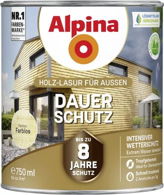 Alpina Dauer-Schutz Holz-Lasur für Außen farblos 750 ml