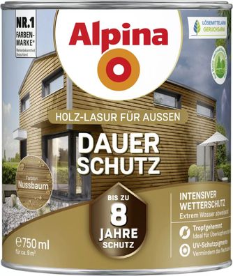 Alpina Dauer-Schutz Holz-Lasur für Außen Nussbaum 750 ml