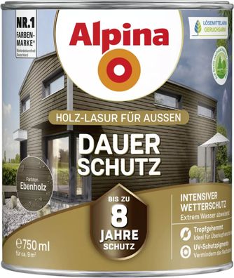 Alpina Dauer-Schutz Holz-Lasur für Außen Ebenholz 750 ml