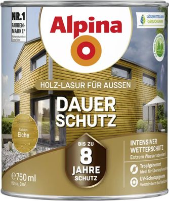 Alpina Dauer-Schutz Holz-Lasur für Außen Eiche 750 ml
