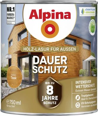 Alpina Dauer-Schutz Holz-Lasur für Außen Teak 750 ml