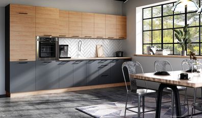 Küchenzeile LE-VEL, Küchenblock 360 cm mit oder ohne Arbeitsplatte