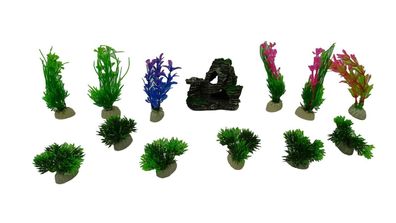 Aquarium Deko Set Künstliche Pflanzen 13 teilig Pflanzenhöhe bis 12cm
