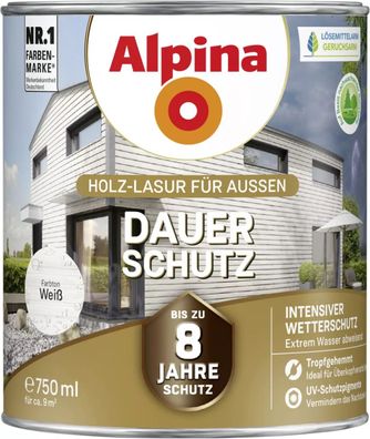 Alpina Dauer-Schutz Holz-Lasur für Außen Weiß 750 ml