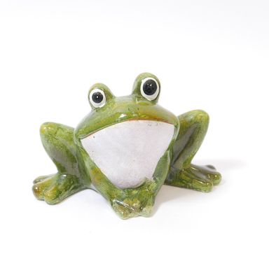 Gartenfigur Frosch grün Keramik Dekofigur Gartendekoration Höhe 13 cm