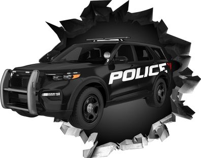 BLACK LABEL GRAFX Wandtattoo Aufkleber WallArtML212 Mauerloch Polizeiauto 3D