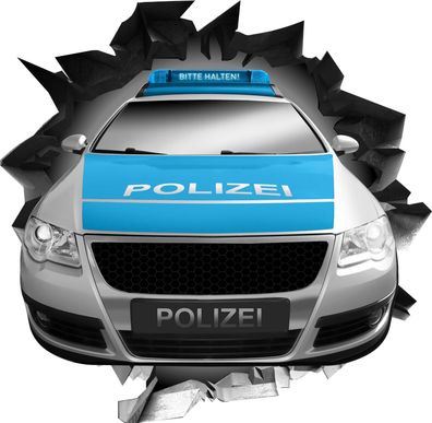 BLACK LABEL GRAFX Wandtattoo Aufkleber WallArtML213 Mauerloch Polizeiauto 3D