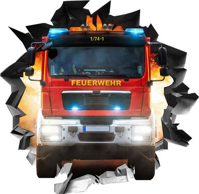 BLACK LABEL GRAFX Wandtattoo Aufkleber WallArtML214 Mauerloch Feuerwehr 3D
