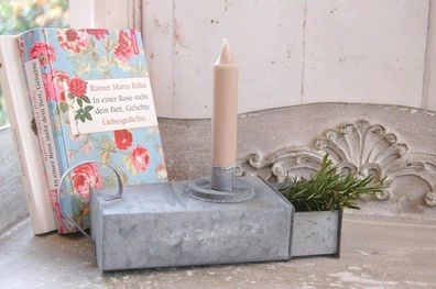 Zauberhafter nostalgischer Kerzenständer mit Schublade, antikgrau Zink Antique