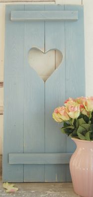 Landhaus Fensterladen Taubenblau mit Herz, Shabby antique chic Handgefertigt