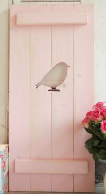 Landhaus Fensterladen Vogel in rosa, Shabby antique chic Handgefertigt