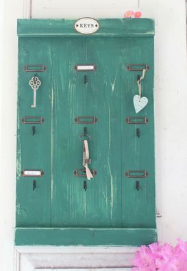 Landhaus Schlüsselbrett Aron in grün, Shabby antique chic, Handgefertigt