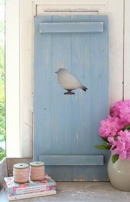 Landhaus Fensterladen Vogel in taubenblau, Shabby antique chic Handgefertigt