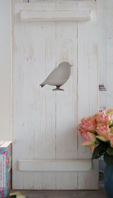 Landhaus Fensterladen Vogel in weiß, Shabby antique chic Handgefertigt