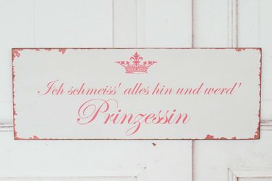 Zauberhaftes Wandschild, Wandbild Prinzessin Shabby Chic weiß/ rosa french 40 cm
