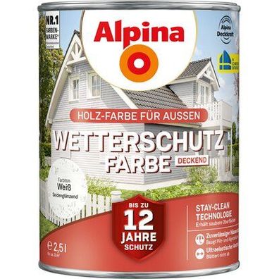 Alpina Wetterschutzfarbe Holz-Farbe für Außen deckend weiß 2,5 L