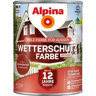 Alpina Wetterschutzfarbe Holz-Farbe für Außen deckend Schwedenrot 2,5 L