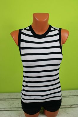 Zara Knit Westover Pulli Pullover ärmellos schwarz weiß gestreift S 36 Strick