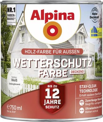 Alpina Wetterschutzfarbe Holz-Farbe für Außen deckend Weiß 750 ml
