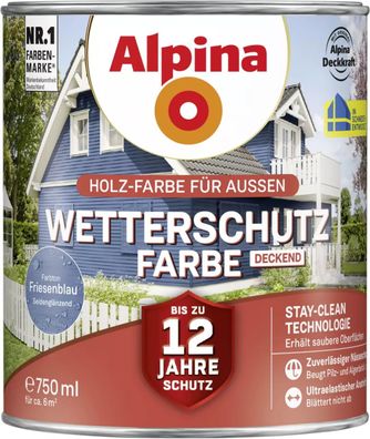 Alpina Wetterschutzfarbe Holz-Farbe für Außen deckend Friesenblau 750 ml