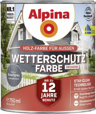 Alpina Wetterschutzfarbe Holz-Farbe für Außen deckend Basaltgrau 750 ml
