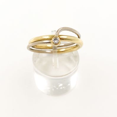 Designer Bicolor Ring aus 18 kt Gelb- und Weißgold mit 0.05 ct Diamant Gr 54 EU
