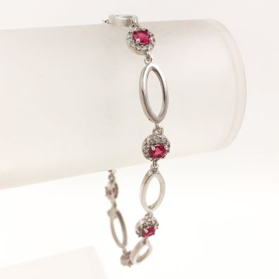 Armband mit Schmucksteine rot 925 Silber Zirkonia 24 cm