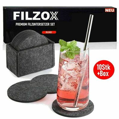 FILZOX Filz Untersetzer Set rund Premium Design Glasuntersetzer Getränke grau