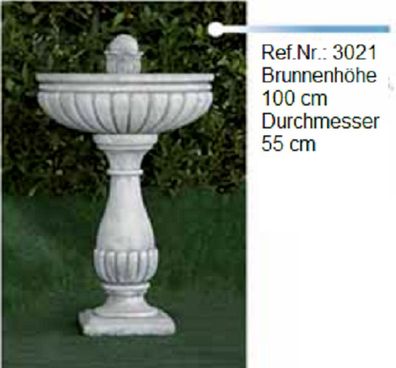 Brunnen aus Weißstein mit einer Schale und einer Zapfenfigur ( Ref. Nr. 3021 )