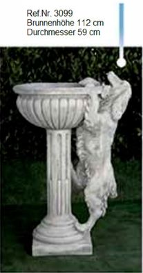 Brunnen aus Weißstein mit einer Schale und einer Hundefigur ( Ref. Nr. 3099 )