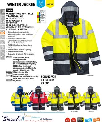 S466 Warnschutz Verkehr Jacke Regenjacke Wasserdicht Industrie Freizeit Outdoor 