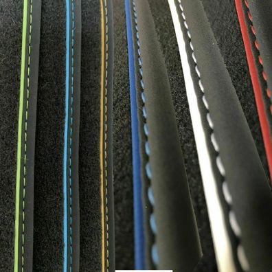 Fußmatten für Mercedes SLS Velours schwarz m Nubukband und farbigem Unterband