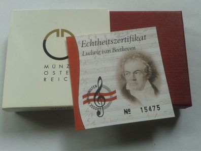 Umverpackung, Zertifikat + Etui für 50 euro 2005 Beethoven Gold - NO coin