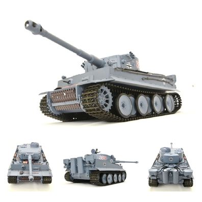 Heng Long, RC Panzer German Tiger I, 1:16, Grau, Rauch und Sound, Stahlgetriebe