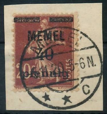 MEMEL 1920 Nr 22a zentrisch gestempelt Briefstück gepr. X473082