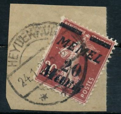 MEMEL 1922 Nr 109 zentrisch gestempelt Briefstück gepr. X478B02