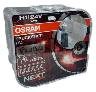 H1 OSRAM 24V 70W TruckStar PRO + 120% NEXT 2er Box 64155TSP-HCB