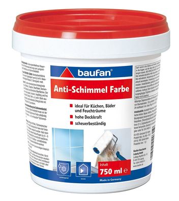 Baufan Antischimmel-Farbe 0,75 l weiß für Küchen, Bäder und Feuchträume