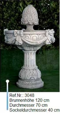 Brunnen aus Weißstein mit einer Schale und einen Zapfen als Wasserauslauf - 3048