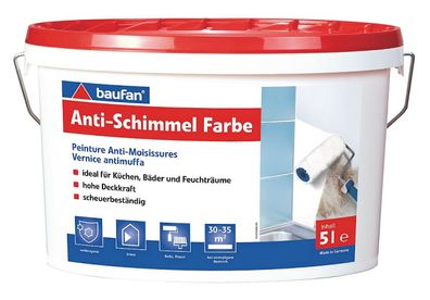 baufan® Antischimmel-Farbe 5 L in weiß für Küchen, Bäder und Feuchträume