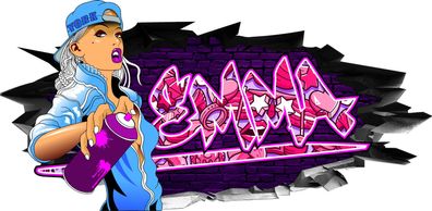 BLACK LABEL GRAFX Wandtattoo Aufkleber Graffiti Mädchen Emma 3D