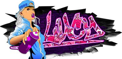BLACK LABEL GRAFX Wandtattoo Aufkleber Graffiti Mädchen Lucy 3D