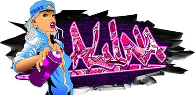 BLACK LABEL GRAFX Wandtattoo Aufkleber Graffiti Mädchen Alina 3D